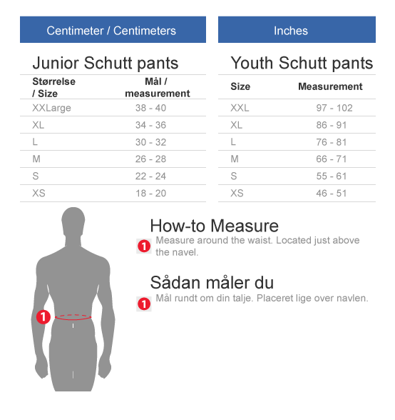 Schutt football pants junior size chart