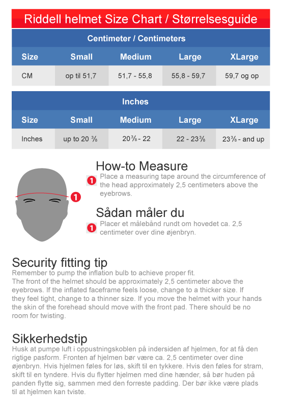 Riddell Size Chart