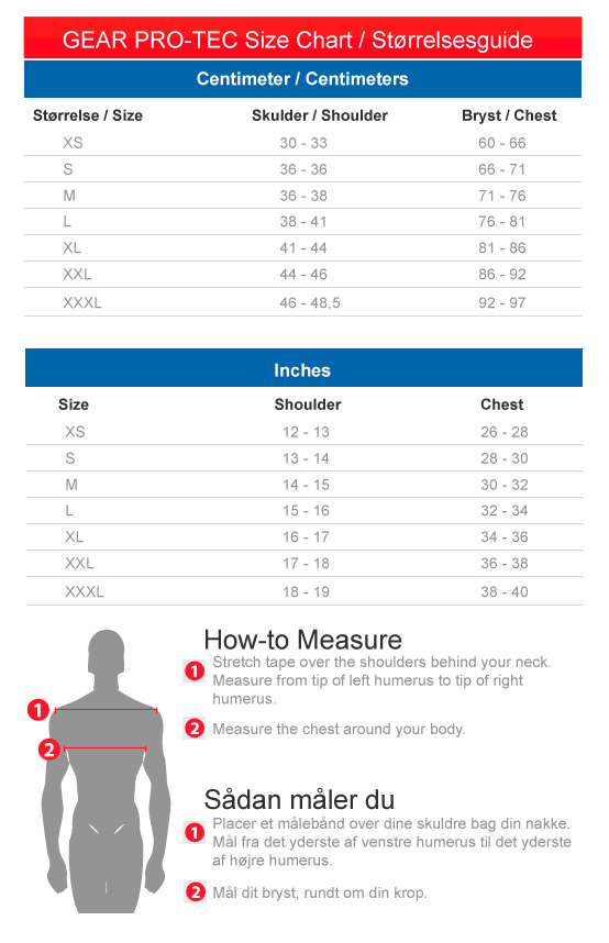 GEAR PRO-TEC Youth Shoulderpad Size Chart