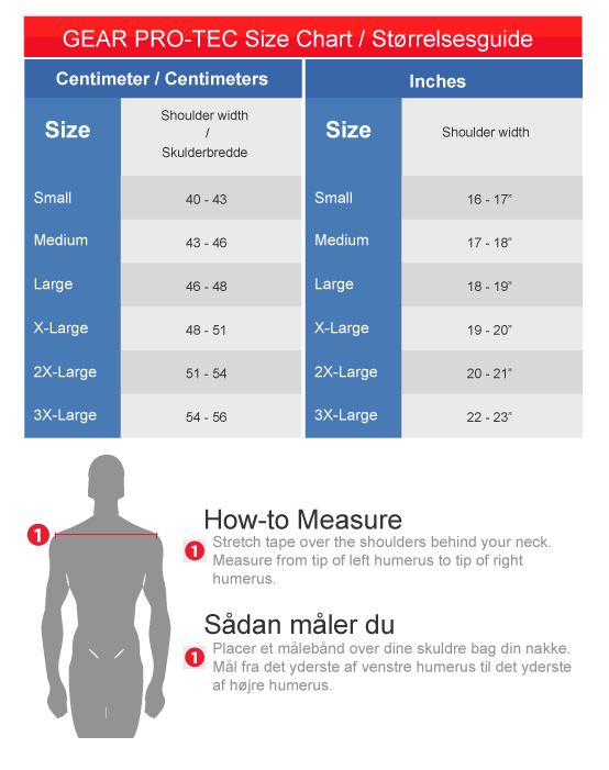 GEAR PRO-TEC size guide